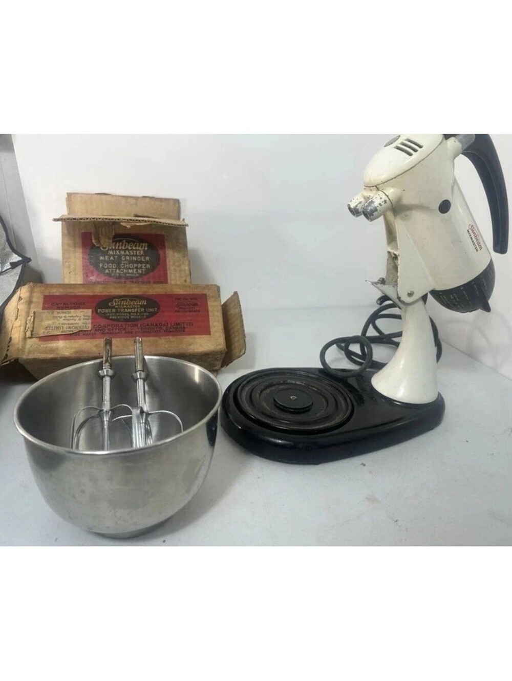 Vintage Sunbeam Mixmaster 2360 Stand Mixer Meat Grinder Power Transfer Boxed